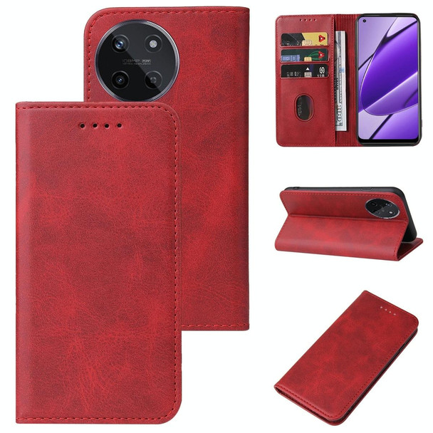 For Realme 11 4G Global Magnetic Closure Leatherette Phone Case(Red)