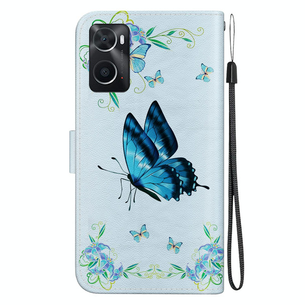 For Realme 9i / OPPO A76 4G Crystal Texture Colored Drawing Leatherette Phone Case(Blue Pansies)
