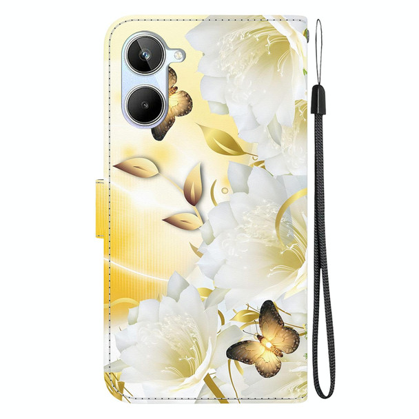 For Realme 10 4G Crystal Texture Colored Drawing Leatherette Phone Case(Gold Butterfly Epiphyllum)