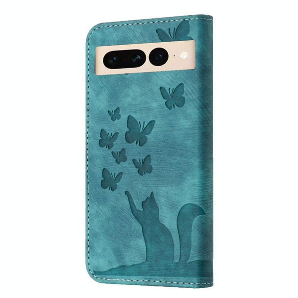 For Google Pixel 7 Pro Butterfly Cat Embossing Flip Leatherette Phone Case(Wathet)