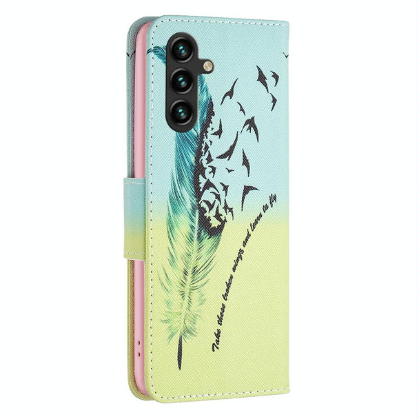 For Samsung Galaxy A05s Colored Drawing Pattern Leatherette Phone Case(Feather)