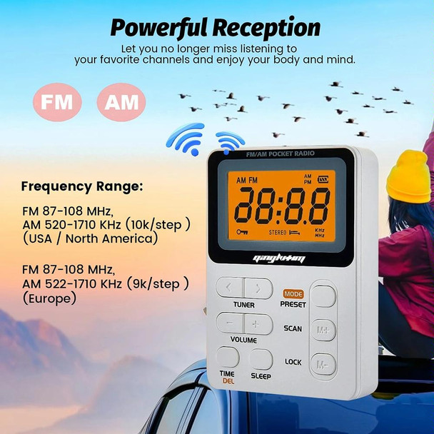SH-01 LED Display Portable FM/AM Two-band Radio Special for Listening Tests, Style: US Version(White)