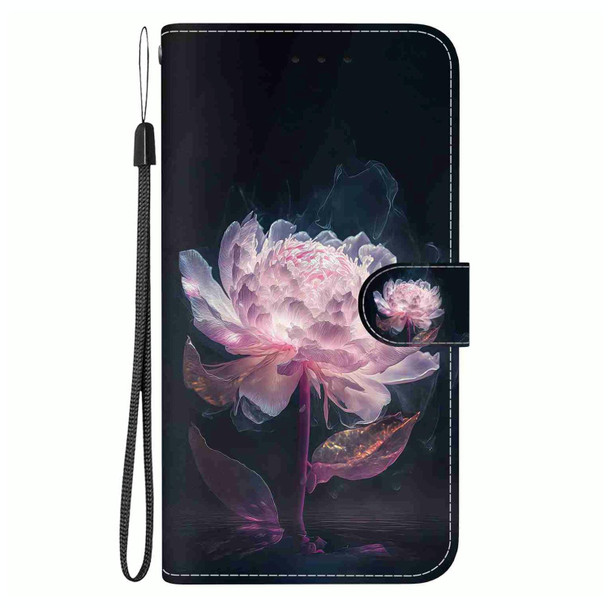 For OPPO A16K Crystal Texture Colored Drawing Leatherette Phone Case(Purple Peony)