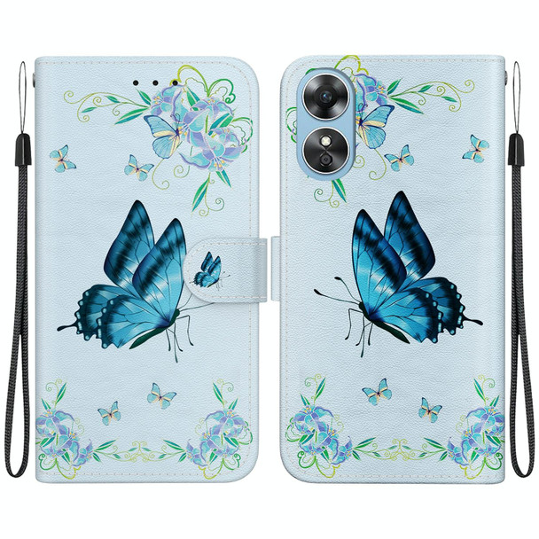 For OPPO A17 / A17K Crystal Texture Colored Drawing Leatherette Phone Case(Blue Pansies)