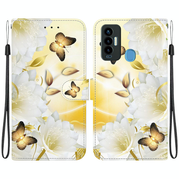 For Tecno Camon 18i Crystal Texture Colored Drawing Leatherette Phone Case(Gold Butterfly Epiphyllum)