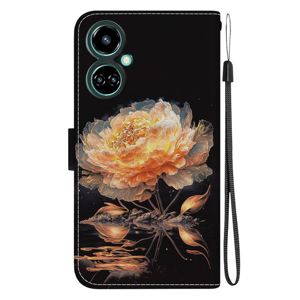 For Tecno Camon 19 Crystal Texture Colored Drawing Leatherette Phone Case(Gold Peony)