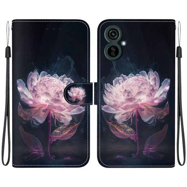 For Tecno Camon 19 Neo Crystal Texture Colored Drawing Leatherette Phone Case(Purple Peony)