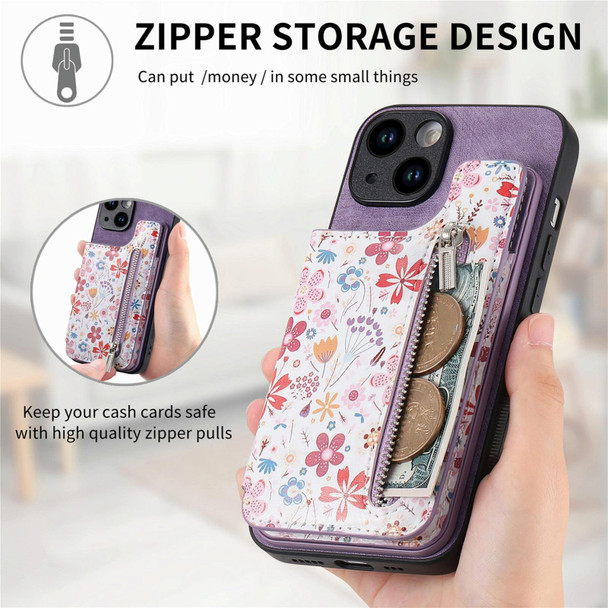 For iPhone 11 Retro Painted Zipper Wallet Back Phone Case(Purple)