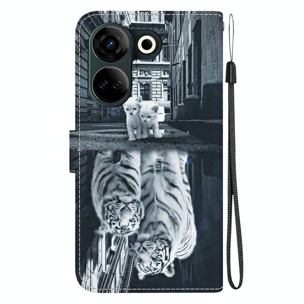 For Tecno Camon 20 Pro 4G / 20 Crystal Texture Colored Drawing Leatherette Phone Case(Cat Tiger Reflection)