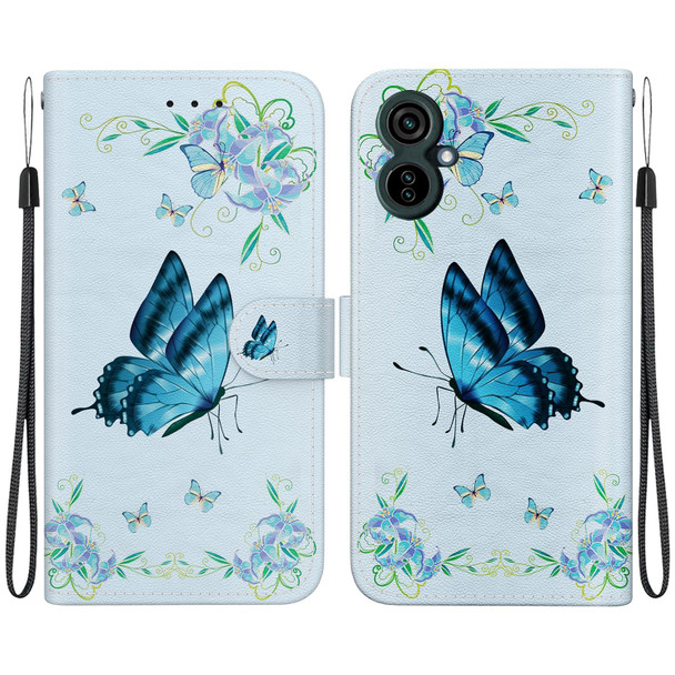 For Tecno Camon 19 Neo Crystal Texture Colored Drawing Leatherette Phone Case(Blue Pansies)