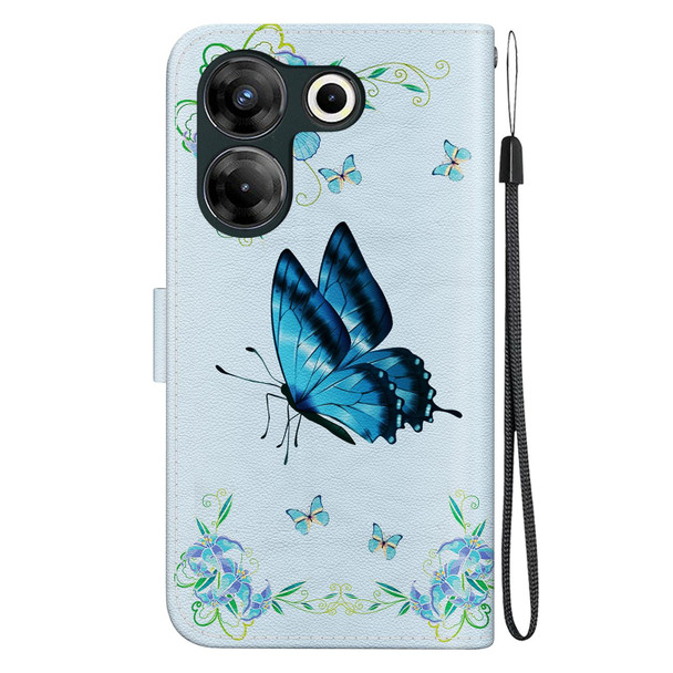 For Tecno Camon 20 Pro 5G Crystal Texture Colored Drawing Leatherette Phone Case(Blue Pansies)