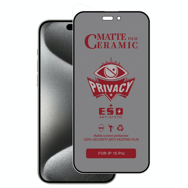 For iPhone 15 Pro Full Coverage Privacy Ceramic Film