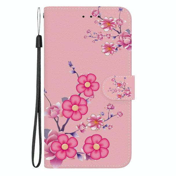 For OPPO Reno7 5G Global Crystal Texture Colored Drawing Leatherette Phone Case(Cherry Blossoms)