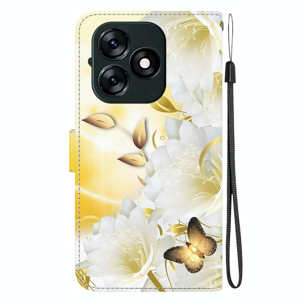 For Tecno Spark 10 4G / 10C Crystal Texture Colored Drawing Leatherette Phone Case(Gold Butterfly Epiphyllum)
