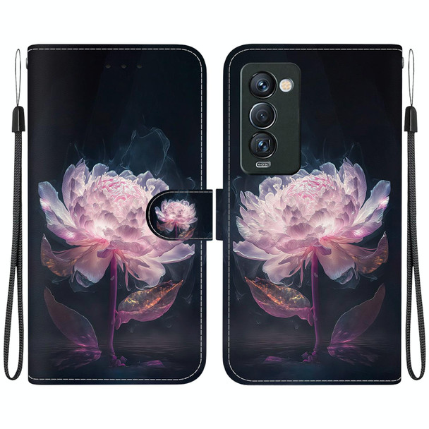 For Tecno Camon 18 Premier Crystal Texture Colored Drawing Leatherette Phone Case(Purple Peony)