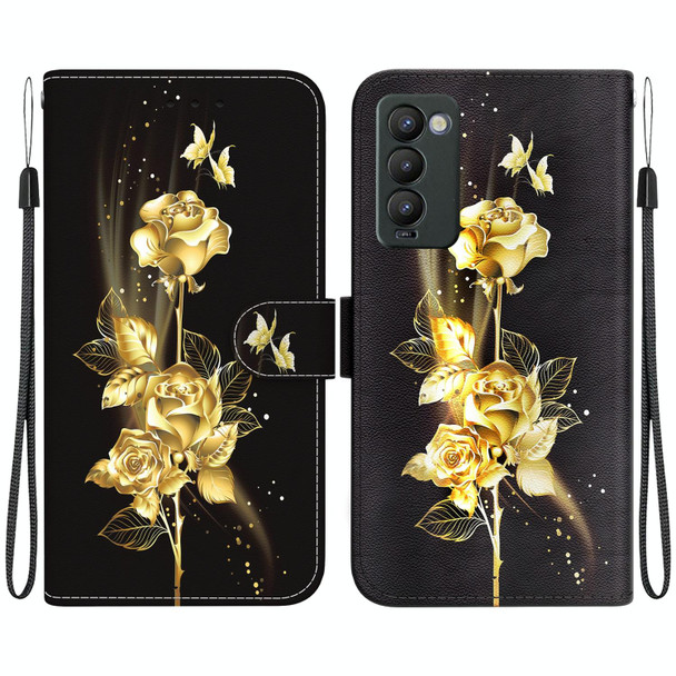 For Tecno Camon 18 / 18P Crystal Texture Colored Drawing Leatherette Phone Case(Gold Butterfly Rose)