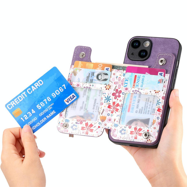 For iPhone XR Retro Painted Zipper Wallet Back Phone Case(Purple)