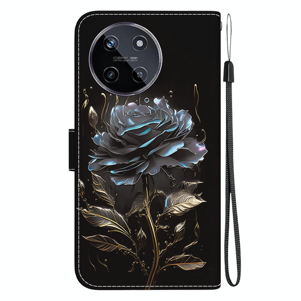 For Realme 11 4G Crystal Texture Colored Drawing Leatherette Phone Case(Black Rose)