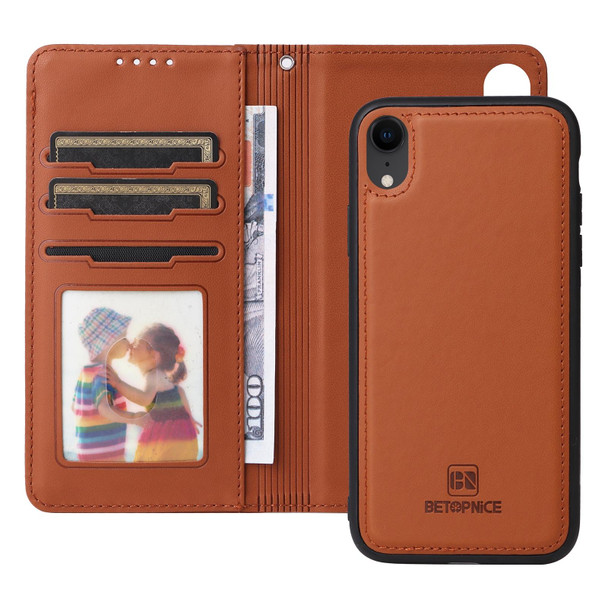 For iPhone XR BETOPNICE BN-005 2 in 1 Detachable Imitate Genuine Leatherette Phone Case(Brown)
