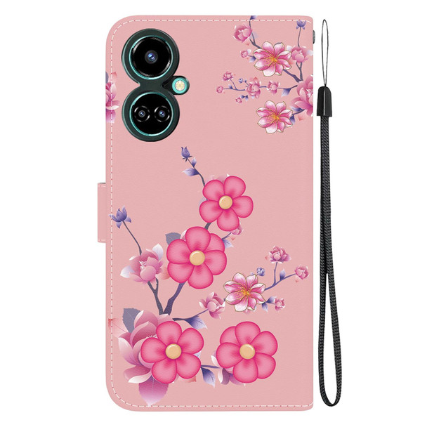 For Tecno Camon 19 Crystal Texture Colored Drawing Leatherette Phone Case(Cherry Blossoms)