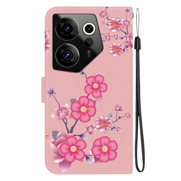 For Tecno Camon 20 Premier 5G Crystal Texture Colored Drawing Leatherette Phone Case(Cherry Blossoms)