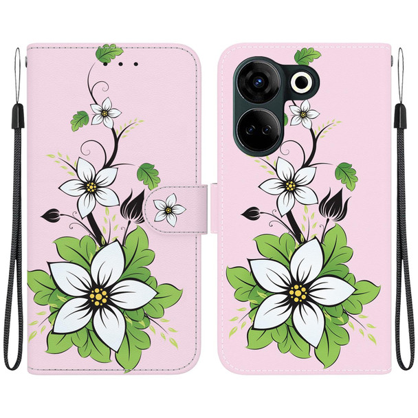 For Tecno Camon 20 Pro 4G / 20 Crystal Texture Colored Drawing Leatherette Phone Case(Lily)