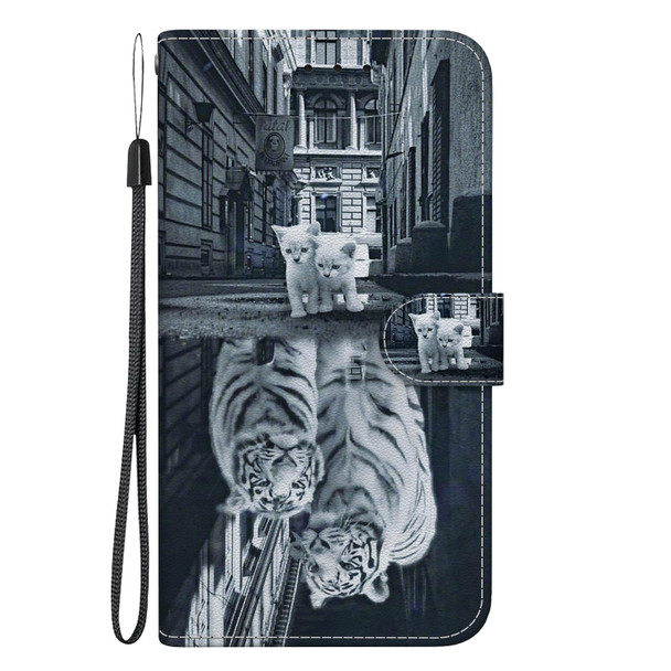 For Motorola Moto E7 Power / E7i Power Crystal Texture Colored Drawing Leatherette Phone Case(Cat Tiger Reflection)