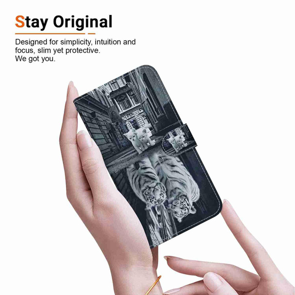 For Motorola Moto E7 Power / E7i Power Crystal Texture Colored Drawing Leatherette Phone Case(Cat Tiger Reflection)