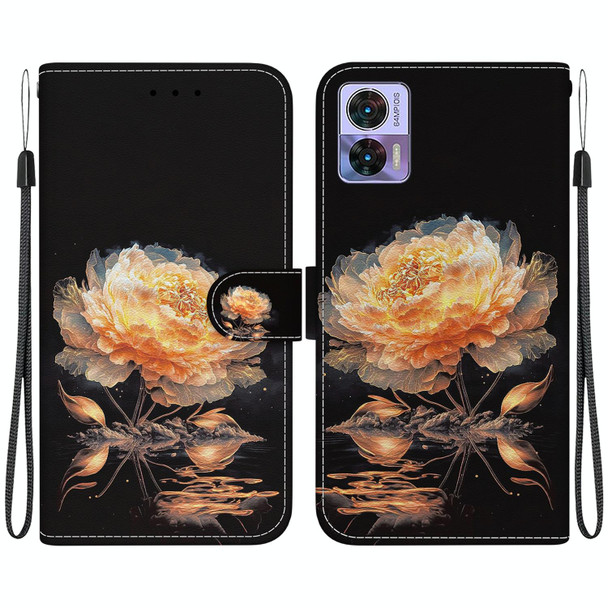 For Motorola Edge 30 Neo / 30 Lite Crystal Texture Colored Drawing Leatherette Phone Case(Gold Peony)