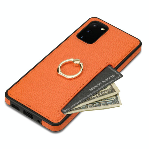 For Samsung Galaxy S20 FE Ring Card  Litchi Leatherette Back Phone Case(Orange)