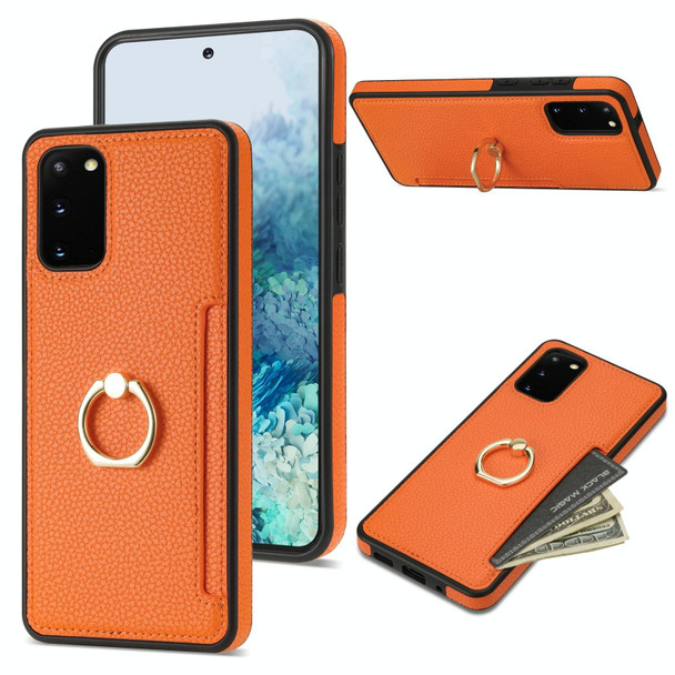 For Samsung Galaxy S20 FE Ring Card  Litchi Leatherette Back Phone Case(Orange)