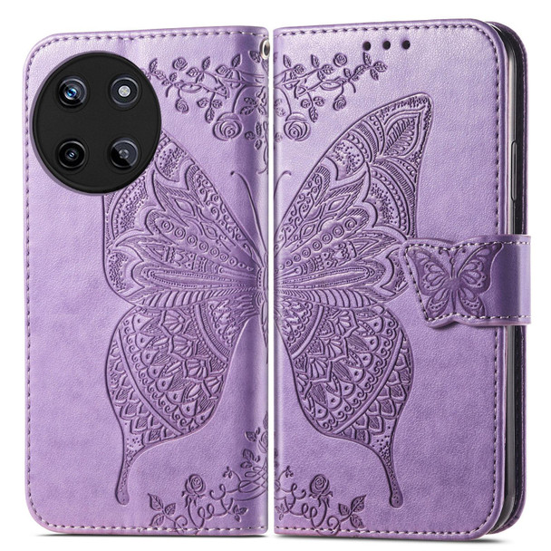 For Realme 11 4G Global Butterfly Love Flower Embossed Leatherette Phone Case(Light Purple)