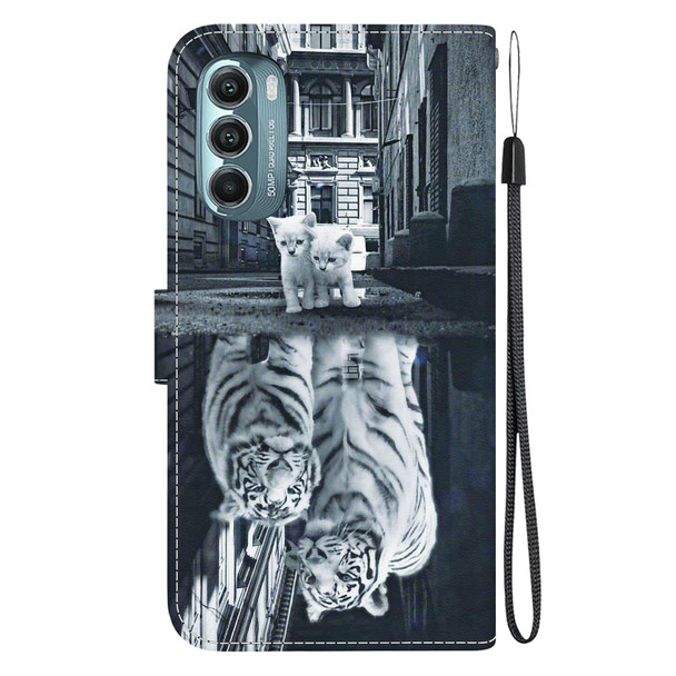 For Motorola Moto G Stylus 5G 2022 Crystal Texture Colored Drawing Leatherette Phone Case(Cat Tiger Reflection)