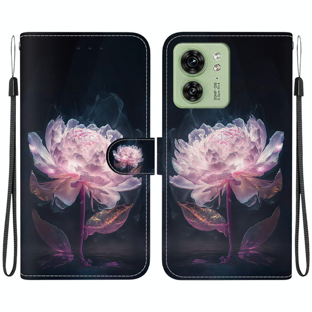 For Motorola Edge 40 Crystal Texture Colored Drawing Leatherette Phone Case(Purple Peony)