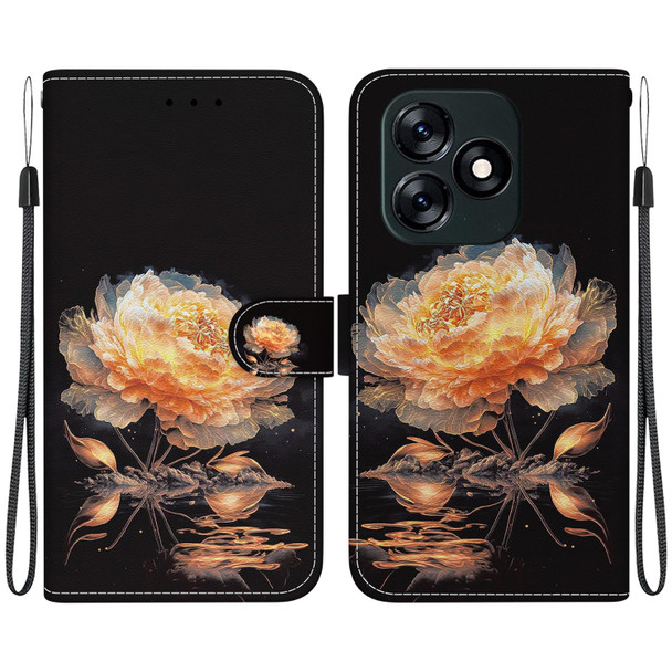 For Tecno Spark 10 4G / 10C Crystal Texture Colored Drawing Leatherette Phone Case(Gold Peony)