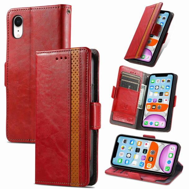 CaseNeo Business Splicing Dual Magnetic Buckle Horizontal Flip PU Leatherette Case with Holder & Card Slots & Wallet - iPhone XR(Red)