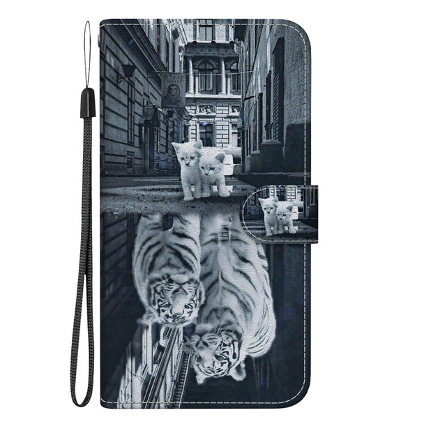 For Motorola Moto G 2022 Crystal Texture Colored Drawing Leatherette Phone Case(Cat Tiger Reflection)