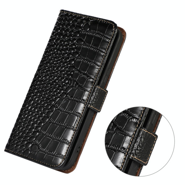 For Samsung Galaxy S22 Ultra 5G Crocodile Top Layer Cowhide Leatherette Phone Case(Black)