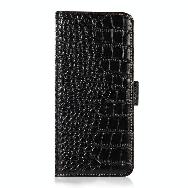 For Samsung Galaxy S22 Ultra 5G Crocodile Top Layer Cowhide Leatherette Phone Case(Black)