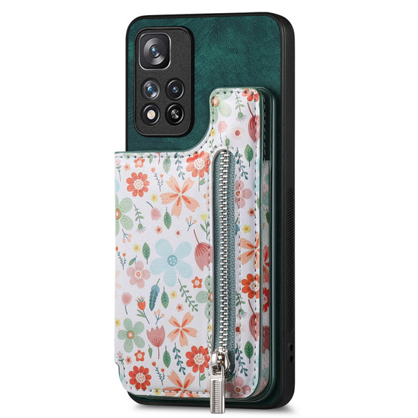 For Redmi 9A Retro Painted Zipper Wallet Back Phone Case(Green)