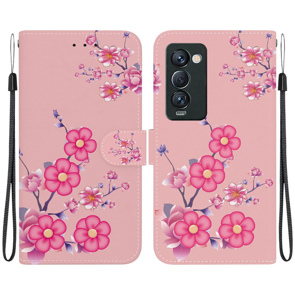 For Tecno Camon 18 Premier Crystal Texture Colored Drawing Leatherette Phone Case(Cherry Blossoms)