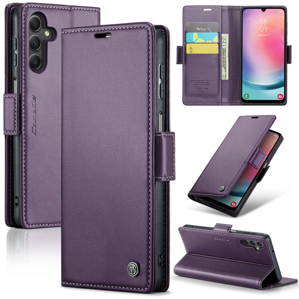For Samsung Galaxy A24 4G CaseMe 023 Butterfly Buckle Litchi Texture RFID Anti-theft Leatherette Phone Case(Pearly Purple)