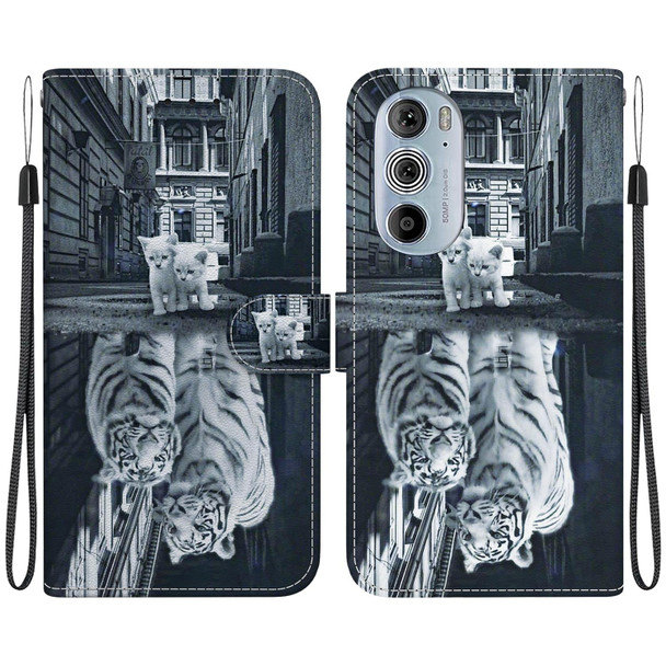 For Motorola Edge+ 2022 Crystal Texture Colored Drawing Leatherette Phone Case(Cat Tiger Reflection)