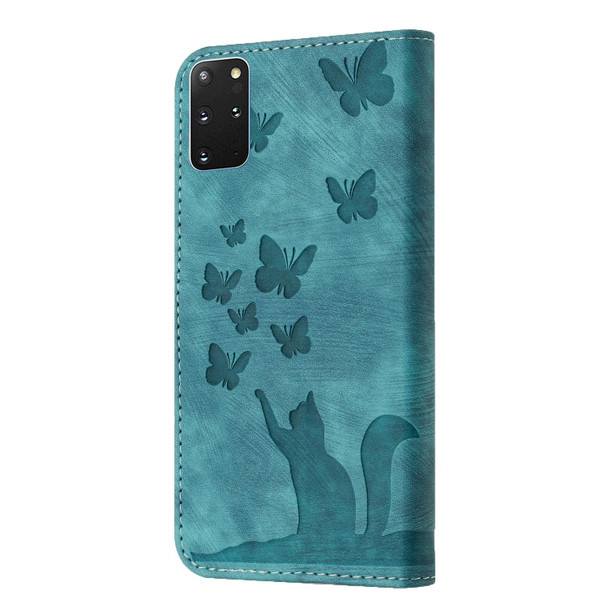 For Samsung Galaxy S20+ Butterfly Cat Embossing Flip Leatherette Phone Case(Wathet)