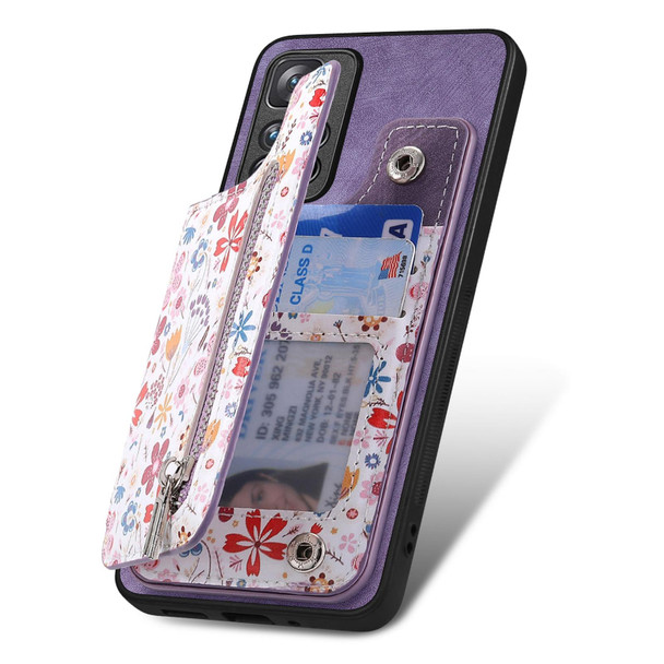 For Redmi 12C Retro Painted Zipper Wallet Back Phone Case(Purple)