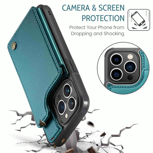For iPhone 13 Pro CaseMe C22 Card Slots Holder RFID Anti-theft Phone Case(Blue Green)