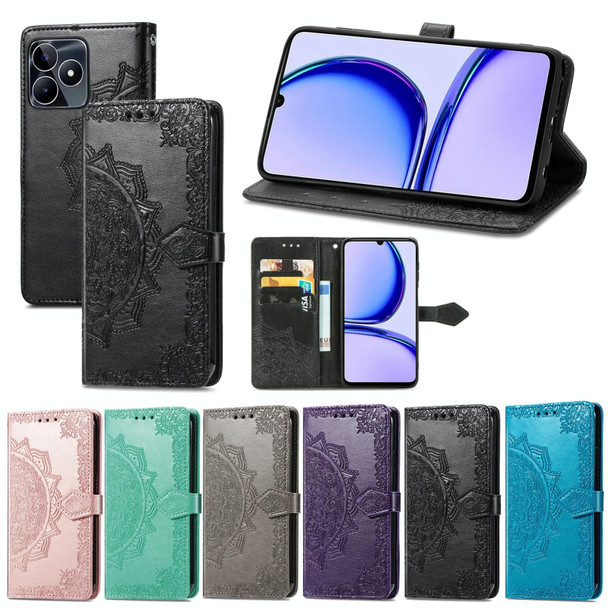 For Realme 11 4G Global Mandala Flower Embossed Leatherette Phone Case(Black)