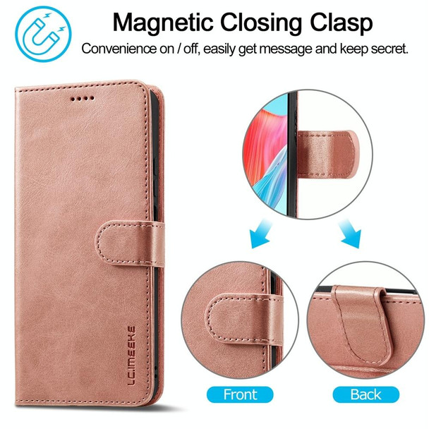 For OPPO Reno8 T 4G LC.IMEEKE Calf Texture Horizontal Flip Leatherette Case(Rose Gold)