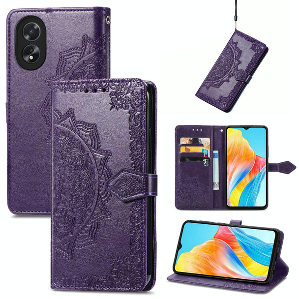 For OPPO A38 Mandala Flower Embossed Leatherette Phone Case(Purple)