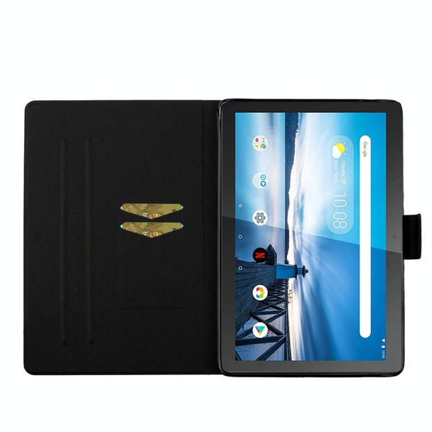 For Lenovo Tab M10  Flower Pattern Horizontal Flip Leatherette Case with Card Slots & Holder(Blue Flower On White)